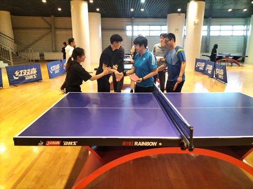 乒乓球赛双方握手